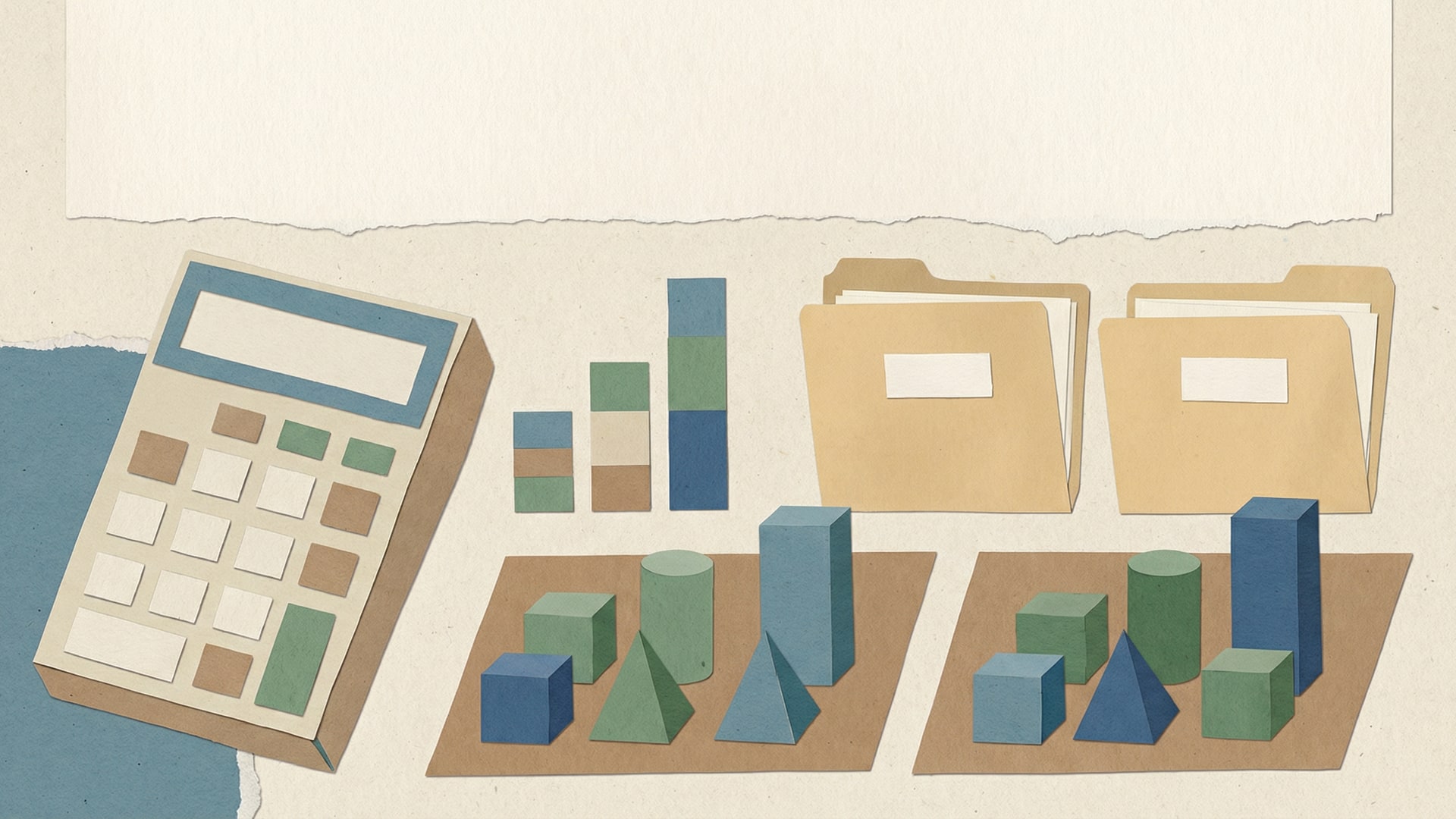 Cost and tradeoff planning: calculator, simple chart blocks (no numbers), and two options laid out side-by-side with neutral props