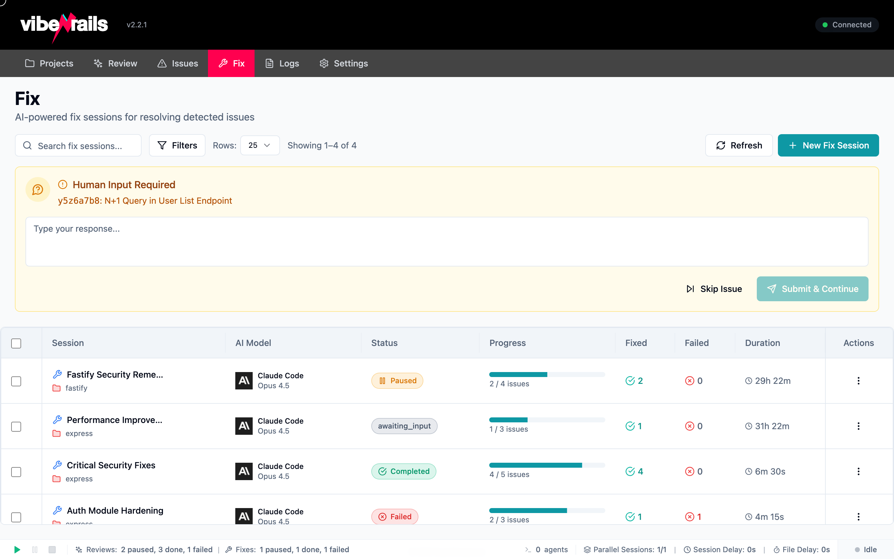 VibeRails batch fix sessions with progress tracking