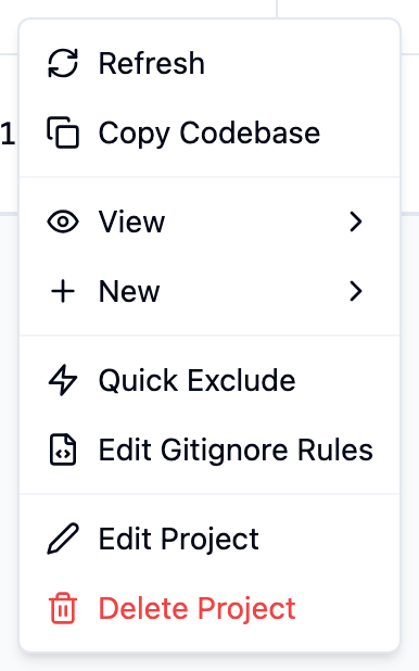 Context menu showing project actions like Rescan and Edit Rules