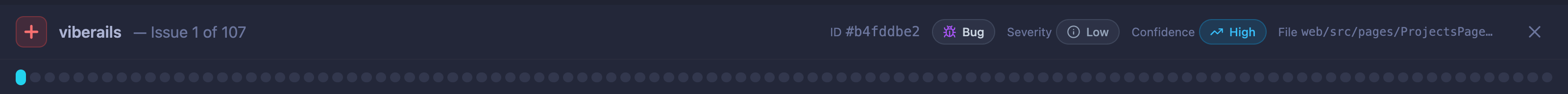 Triage header with progress bar and issue count
