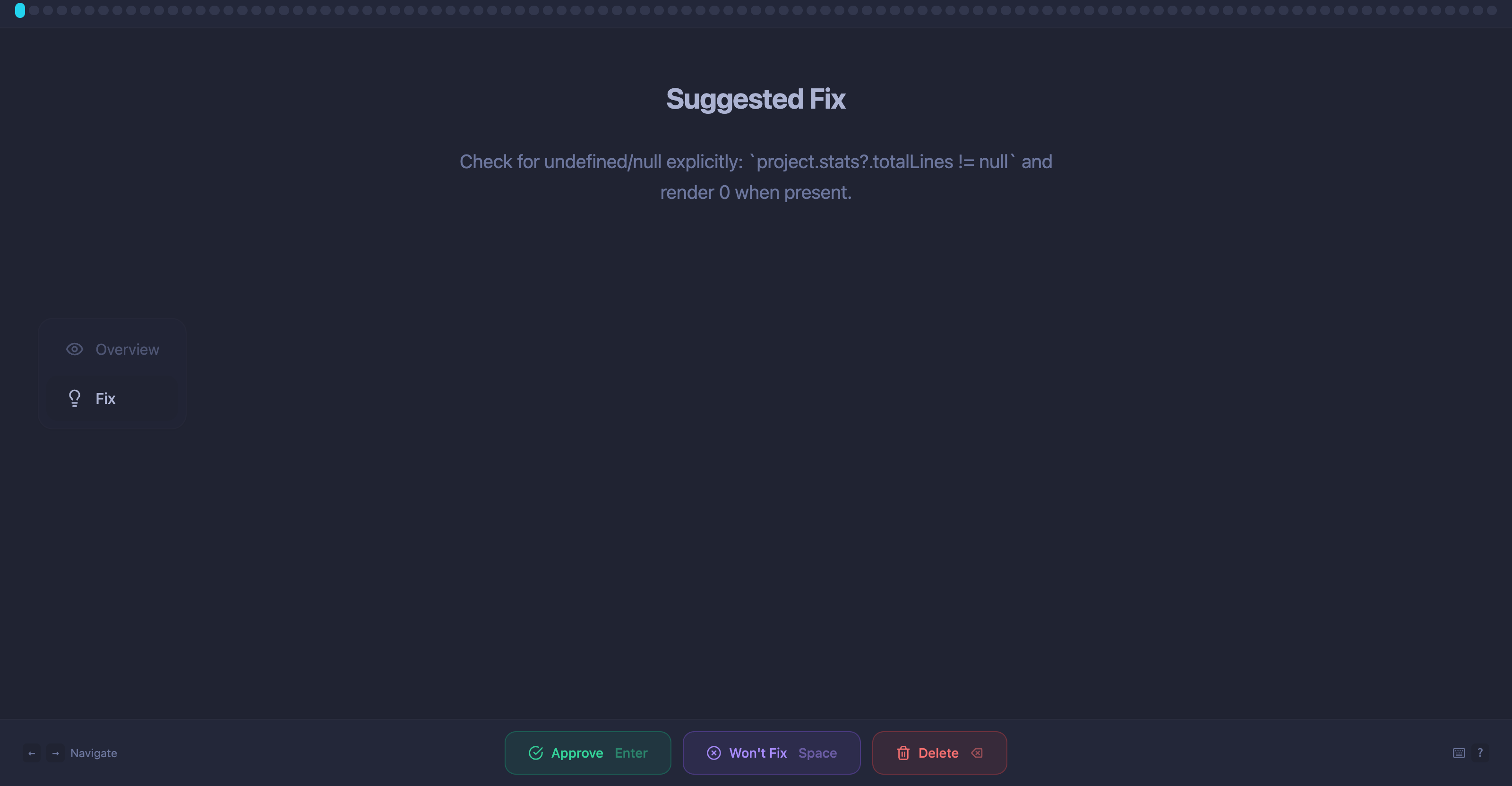 Fix tab showing suggested code diff